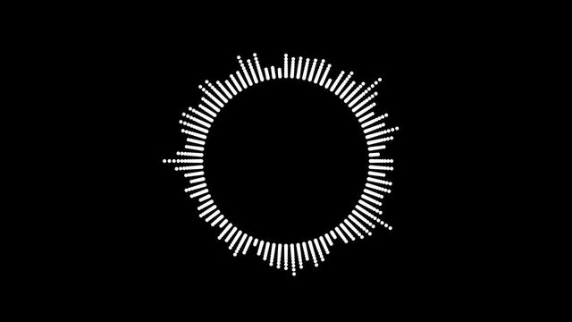 Circular interface hud design, infographic elements like music equalizer, audio waves or sound frequency in lines. Tech and science, analysis theme. Available in 4K video render footage.
