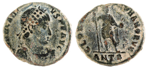 Ancient Roman copper coin of Emperor Arcadius.