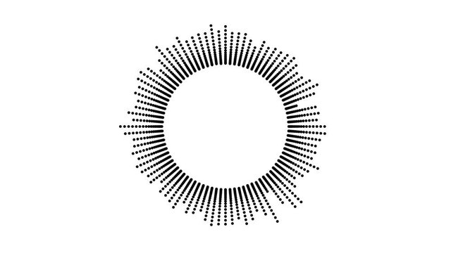 Circular interface hud design, infographic elements like music equalizer, audio waves or sound frequency in lines. Tech and science, analysis theme. Available in 4K video render footage.