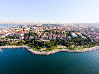 Fototapeta na wymiar Aerial Drone View of Kadikoy Moda Seaside in Istanbul
