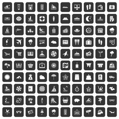 100 seaside resort icons set in black color isolated vector illustration
