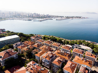 Fototapeta na wymiar Aerial Drone View of Kadikoy Moda Seaside in Istanbul
