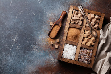Various brown and white sugar