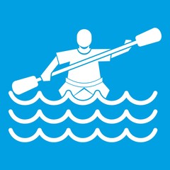 Male athlete in a canoe icon white isolated on blue background vector illustration © ylivdesign