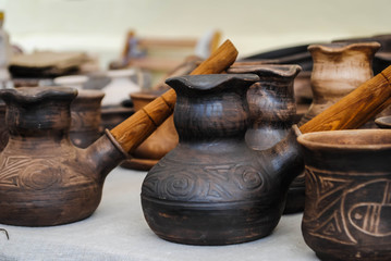 Ceramic jugs at the fair