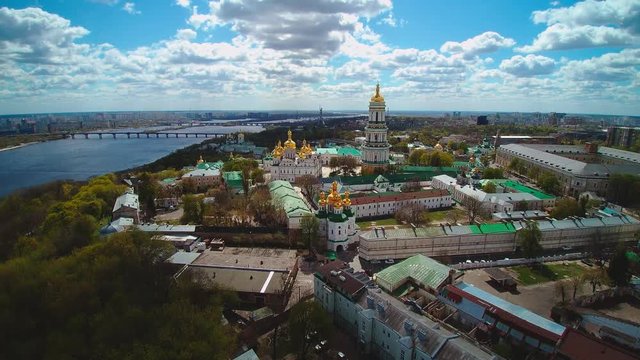 Aerial view at dusk of the Kyiv-Pechersk Lavra - one of the maim symbol of sun Kyiv (Kiev), Ukraine