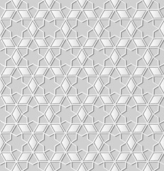 3D white paper art Islamic geometry cross pattern seamless background
