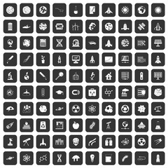 100 space icons set in black color isolated vector illustration
