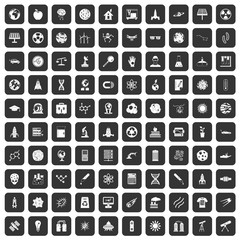 100 space technology icons set in black color isolated vector illustration