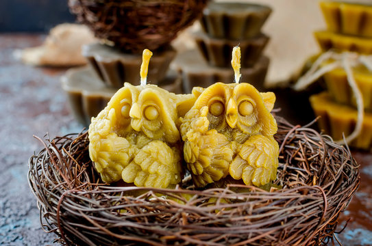 handmade candles in shape owls  made from natural beeswax