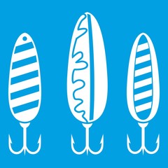 Plastic fishing lure icon white isolated on blue background vector illustration