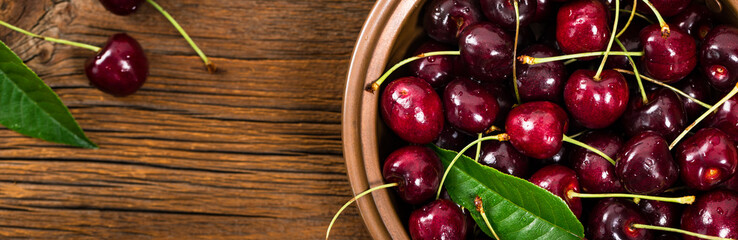 Cherries Panoramic image. Selective focus.