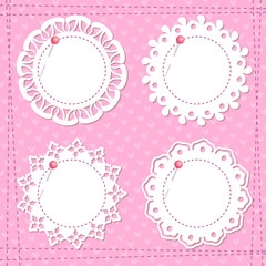 4 lacy frames on the pink background. The seamless pattern and the brushes are included in the palettes