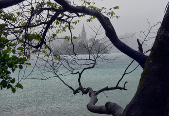 Lake Bled with St. Marys Church of Assumption on small island. Bled Slovenia Europe.