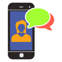 Оnline Assistant. Vector illustration icon, customer service, female hotline operator advises client, online global technical support 24/7, customer and operator