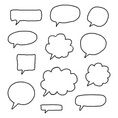 Set of hand drawn sketched speech bubbles.