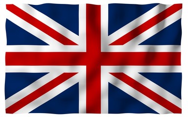 Waving flag of the Great Britain. British flag. United Kingdom of Great Britain and Northern Ireland. State symbol of the UK. 3D illustration