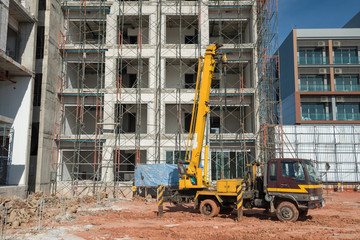 Mobile truck crane at construction site