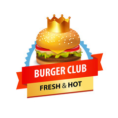Vector Emblem for Cafe with Fast food and Sandwich menu.