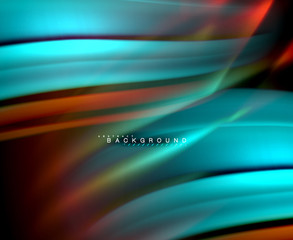 Neon glowing wave, magic energy and light motion background. Vector wallpaper template