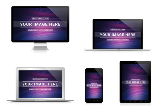 5 Devices Mockup Isolated on White