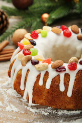 Bundt cake with candied fruit, almonds and cashew