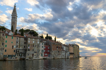 Fototapeta premium Cityscape of Rovinj town at sunset