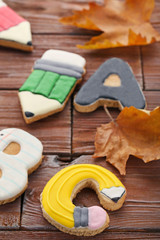 Gingerbread cookies on brown wooden table