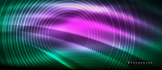 Neon glowing lines, magic energy space light concept, abstract background wallpaper design