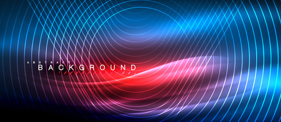 Neon glowing lines, magic energy space light concept, abstract background wallpaper design