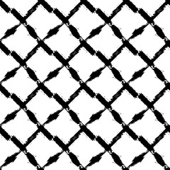 Vector seamless pattern with brush stripes and strokes. Black color on white background. Hand painted grange texture. Ink geometric elements. Fashion modern style. Endless fabric print.