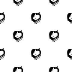 Vector seamless pattern with brush circle and round. Black color on white background. Hand painted grange texture. Ink geometric elements. Fashion modern style. Endless fabric print. Swirl