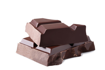 Chocolate pieces isolated on white background