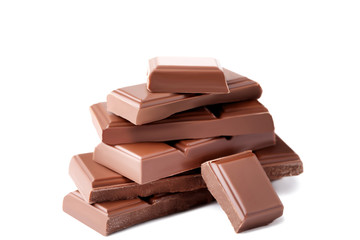 Chocolate pieces isolated on white background