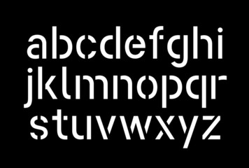 Stencil pattern latin typeface, editable font with uppercase, numbers, punctuation and currency (dollar, euro, yen, pound, bitcoin) symbol glyphs with grunge texture