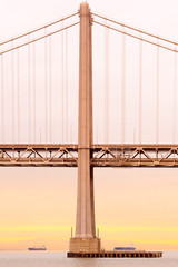 Detail of San francisco-Oakland bay bridge at sunset, San Francisco, California, USA