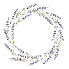 Wreath with lavender on white background