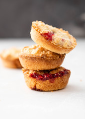 Homemade cookies with red currant jam. Copy space.