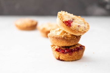 Homemade cookies with red currant jam. Copy space.