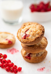 Homemade cookies with red currant jam. Copy space.