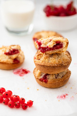 Obraz na płótnie Canvas Homemade cookies with red currant jam. Copy space.