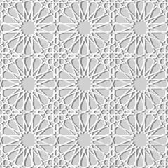 Schilderijen op glas 3D white paper art Islamic geometry cross pattern seamless background © Phoebe Yu
