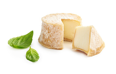 Crottin cheese sliced isolated on white background