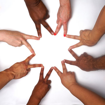 diversity hands in unity. people of color .  Racial Harmony