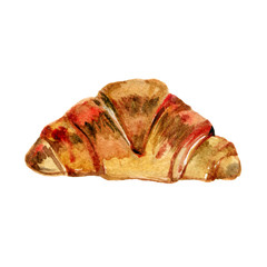 fresh croissant isolated watercolor illustration. hand drawn traditional french morning bread