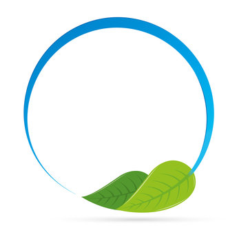 Simbolo ecologia cerchio con foglia e cerchio blu 