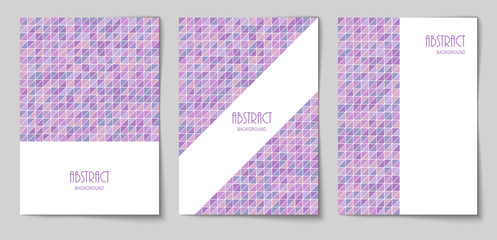 Set of vertical mosaic background with pale purple triangle elements and white place for text. Vector illustration.