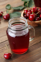 cherry compote in a glass jar with a handle