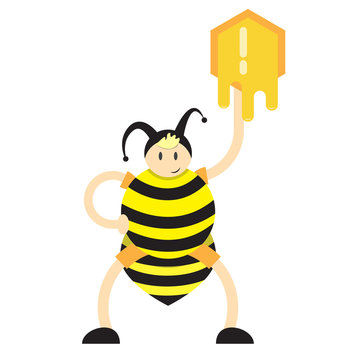 boy in a bee costume holds a honeycomb,vector image, flat design