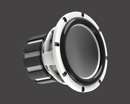 3D render of a subwoofer isolated on a gray background
